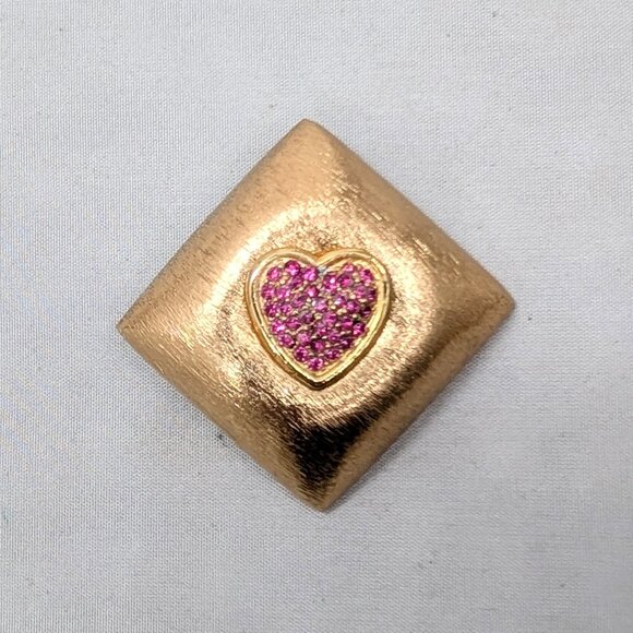 Vintage napier heart brooch - Gem Vintage Signed Napier Goldtone Pavé Faux-Ruby Heart Brooch
